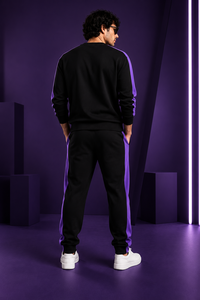 Conjunto Deportivo para Hombre, Negro con Rayas Moradas, Cuello Redondo, Manga Larga, Informal, para Correr, Transpirable, de Algodón, Ropa Deportiva de Invierno, Diseño 2 en 1 - Product Image 3