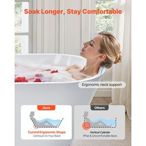 Vasca da Bagno Freestanding Contemporanea in Acrilico Bianco da 59 Pollici con Elegante Forma Ovale e Scarico con Troppopieno in Nichel Spazzolato - Product Image 3