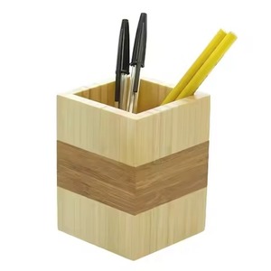 Unique Wooden Polygon Storage Bin Carved Minimalist <b>Desk</b> Organizer For Pens Pencils School And Office Table Top Use - Product Image 2