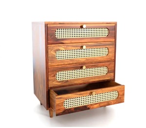 Cómoda Moderna de Mediados de Siglo con Cajones de Madera Maciza y Ratán |   Cómoda de 4 cajones con mimbre |   Muebles para el Hogar y Dormitorios al por Mayor - Product Image 6