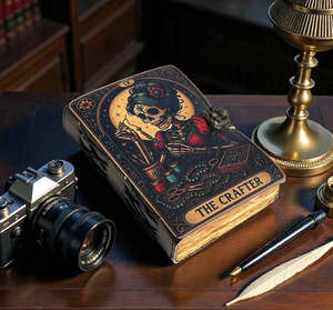 Handmade Black Leather Hardcover Journal <b>Book</b> Shadows Gothic <b>Skeleton</b> 'The Crafter' Grimoire Vintage Deckle Edge Cotton Paper - Product Image 2