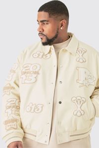 Chaqueta Universitaria de Béisbol para Hombre, Corte Ajustado, con Botones, Estilo Letterman, Cortavientos, para Invierno, con Logotipo Frontal, 100% Lana - Product Image 4