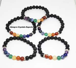 Wholesale Gemstone Black Lava Chakra <b>Beaded</b> <b>Bracelet</b> Handmade Agate Jewellery Buy Online From Amayra <b>Crystals</b> Exports India - Product Image 6
