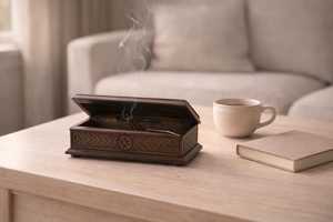 Vintage Hand Carved Wooden <b>Incense</b> Burner <b>Box</b>, Decorative <b>Incense</b> Holder with Storage - Product Image 1