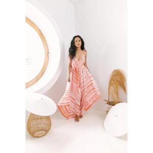 Womens Pink Plaid 100% Cotton Eco-Friendly Wide Leg Jumpsuit Sleeveless V-Neck Boho Maxi Romper Summer Beach <b>Dress</b> - Product Image 4