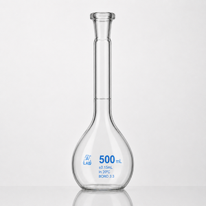 Frasco Volumétrico de Borosilicato de Grado de Laboratorio de 500 ml con Tapón de Polietileno Hermético Clase A - Product Image 1