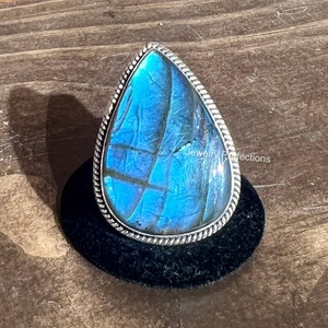 Large <b>Statement</b> Blue Labradorite 925 Sterling <b>Silver</b> <b>Ring</b> Original Gemstone Women's Factory Price Jewelry for Party - Product Image 1