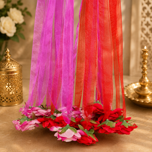 Handmade Plastic Artificial Rose Hanging Garland Red Pink Organza <b>Ribbons</b> NEW ARRIVAL Outdoor Wall Decor - Product Image 6