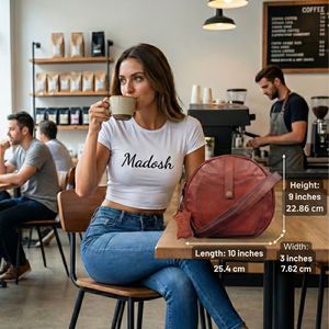 Bolso bandolera redondo de cuero genuino para mujer – Bolso de hombro circular ligero con cierre de cremallera - Product Image 6