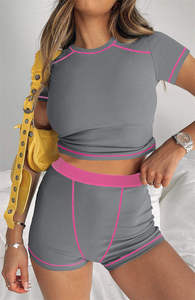 Custom Short <b>Set</b> New Summer Clothes 2 Piece <b>Sets</b> for Women Short Pants Crop Top Polyester Women's <b>Twin</b> <b>Set</b> Quick Dry Skinny Fit - Product Image 3