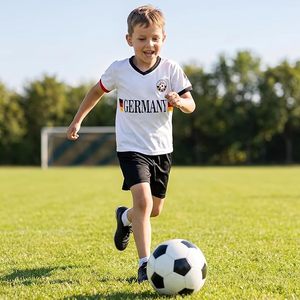 Germany Soccer Jersey Set for Kids and Adults <b>White</b> V-Neck Short Sleeve with Black Shorts Breathable Mesh Uniform All Seasons - Product Image 2