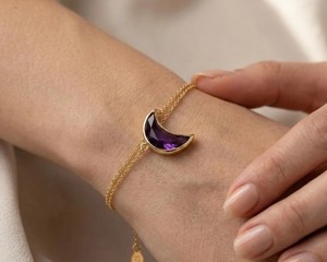 Handmade Platinum Bezel Setting Crescent <b>Moon</b> Amethyst Necklace Natural Purple Gemstone Pendant Minimalist Wedding <b>Crystal</b> - Product Image 2