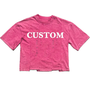 Camiseta personalizada premium con diseño de panel lavado al ácido, estilo moderno, tela 100% algodón, servicio OEM, serigrafía, para unisex. - Product Image 4