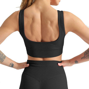 Ensemble de sport sans couture 2 pièces pour femme, haute qualité, avec logo frontal, taille haute, extensible, en Spandex/Nylon, pour la gym et le fitness (vente en gros) - Product Image 6