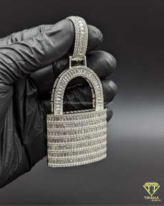 Colgante de Plata de Ley con Diseño de Candado y Diamantes Moissanite de Primera Calidad, Certificado por GIA, Chapado en Rodio, Ideal para Regalo - Product Image 3