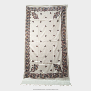 <b>White</b> <b>Pashmina</b> Shawl with Floral Paisley Border and Multicolor Motifs for Women Wedding Party Wear - Product Image 1