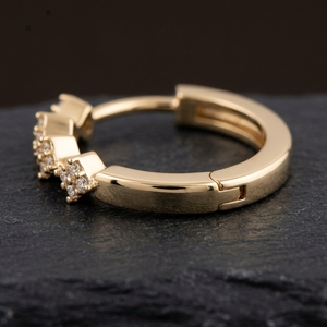 Geometric Square Cluster Huggie Hoop <b>Earrings</b> Round Cut Lab Grown Diamonds in a Stylish Kite Station Design <b>Earrings</b> RAAMAA - Product Image 3