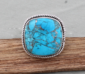 Blue Copper Turquoise <b>Ring</b> 925 Silver <b>Statement</b> <b>Ring</b> Unique Gemstone <b>Ring</b> Handmade Boho Jewelry - Product Image 2