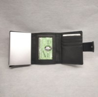 Dompet Kulit Sapi Tempat Kartu Identitas dengan Kancing Logam, Resleting Koin, Dompet Pria Lipat Tiga, RFID, Set Tag Bagasi dan Paspor