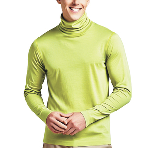 <b>Men's</b> Lime Green Knitted <b>Turtleneck</b> <b>Sweater</b> Full Sleeve Solid Color Pullover Standard Thickness - Product Image 1