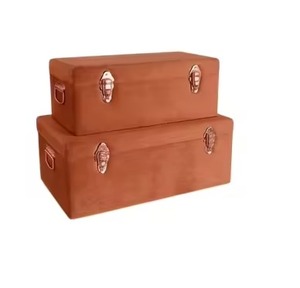 Coffret de rangement de luxe en velours bicolore vert émeraude et rose pâle, coffre à souvenirs décoratif en métal avec finition or rose - Product Image 6