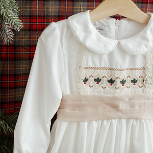 Vestido Blanco Bordado de Navidad para Niña, Manga Larga, Estilo Vintage, para Ocasiones Especiales, Vestido Infantil Eirlys - Product Image 4