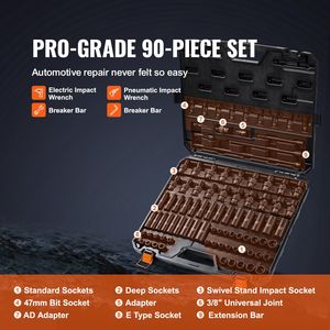 Set di 90 Pezzi per Riparazione Auto, Chiavi a Bussola da 6-19mm, Attacco da 3/8'', SAE 1/4''-3/4'', Metriche, in Acciaio Cr-Mo a 6 Punte - Product Image 3