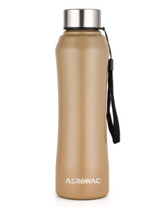 Bouteille d'eau isotherme en acier inoxydable de qualité supérieure, beige, avec poignée en cordon - Product Image 4
