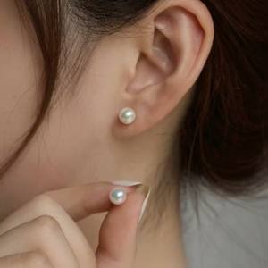 ต่างหูมุกน้ำจืดธรรมชาติจูจี้ ออโรร่า ทรงกลม ไร้ตำหนิ ขนาดเล็ก เครื่องประดับหู คุณภาพเทียบเท่ามุกอะโกย่าจากน้ำทะเล - Product Image 3