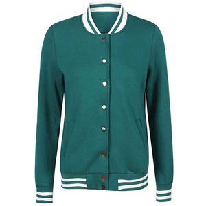 Chaqueta Varsity Verde Unisex Informal de Punto de Poliéster con Cuello Camisero y Cierre de Botones para Otoño - Product Image 1