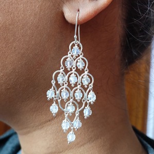 Boucles d'oreilles en pierre de lune arc-en-ciel en argent sterling 925, faites à la main, style bohème, pour femme, bijoux de promesse, pierre de naissance de juin - Product Image 5