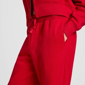 Pantalones de chándal de punto de algodón rojo de cintura alta para mujer, de pierna ancha, con cordón, ajuste holgado, largos, de color liso, para otoño - Product Image 5
