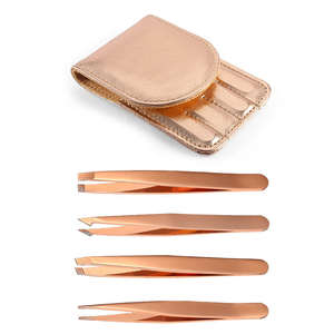 Juego de Pinzas para Cejas de Acero Inoxidable Chapado en Oro de 4 Piezas Reutilizables, Venta al por Mayor de Fábrica, Punta Inclinada para Depilar, Personalizable - Product Image 3