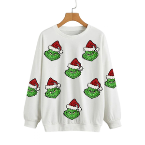 Suéter Navideño de Mujer con Lentejuelas de Santa Claus, Cuello Redondo, Manga Larga, Tejido, Sudadera de Invierno, Rojo, Verde, Blanco, Patchwork - Product Image 3