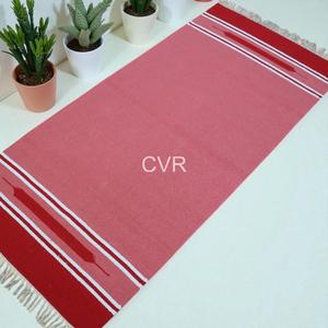 Alfombras COTTON VOGUE, Alfombra Tejida de Chenilla Roja Hecha a Mano, Rectangular, Decoración Contemporánea para el Hogar, Bordes con Flecos, Patrón Antideslizante, Grosor de 5MM - Product Image 1