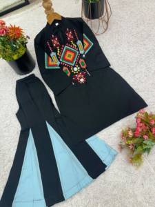 Ensemble indien pakistanais brodé noir pour femmes, tenue en deux pièces Salwar Kameez, vêtements de fête - Product Image 2
