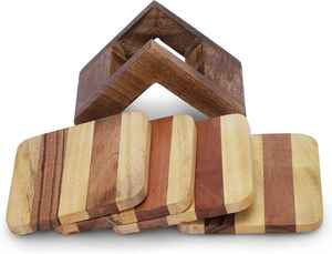 Posavasos de madera hecho a mano con vetas de madera natural para decoración de cocina de estilo rústico, campestre, vintage. - Product Image 4