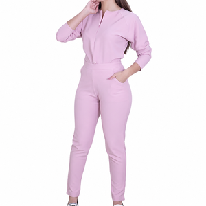 Wholesale Woven <b>Scrub</b> <b>Sets</b> Anti Wrinkle Polyester/Spandex Long Sleeve Zipper Nurse Hospital Uniform Women Stretchy Surgical - Product Image 1
