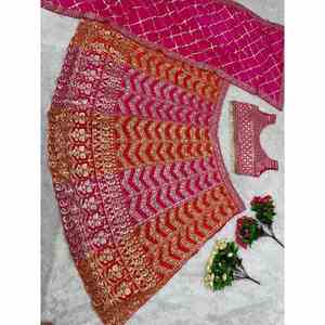 DISEÑADOR GEORGETTE BORDADO SECUENCIA DAIMOND TRABAJO LEHENGA CHOLI CON DUPATTA ROSA - Product Image 3