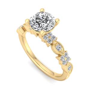 Bague de fiançailles de luxe en or rose avec diamant rond taille brillant, style <span class=keywords><strong>vintage</strong></span>, avec bande milgrain et marquise, ensemble de bijoux de mariée, bijoux de mode pour femme - Product Image 6