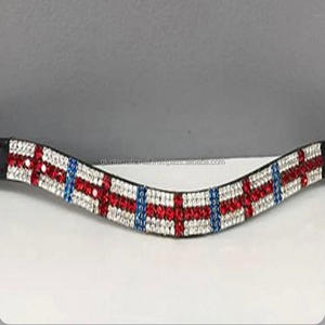 High Quality Personalized Flag Preciosa <b>Crystals</b> Black English Leather Horse Brow Band with <b>Stitched</b> Loops All Sizes Available - Product Image 5
