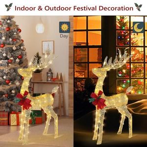 Pre-illuminato 90 luci LED a prova di intemperie 4ft slitta Santa renna ornamento di natale illuminato per interni/esterni decorazione per la casa Zip - Product Image 5