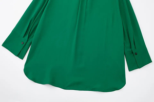 <b>Green</b> Satin Summer Soft Women's Long Sleeve Button-Up Pajama Shirt Lounge Top Sleepwear - Product Image 4