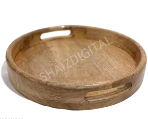 Bandeja de Servicio de Madera Hecha a Mano con Diseño Floral Rústico, Plato Decorativo con Asas para Restaurante, Cafetería, Hotel, Servicio de Bebidas y Alimentos - Product Image 1