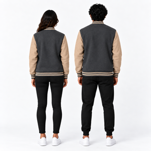 Veste universitaire unisexe grise, couleur unie, fermeture boutonnée, style décontracté, coupe classique, vêtement d'extérieur en laine, pour l'automne, respirante - Product Image 3