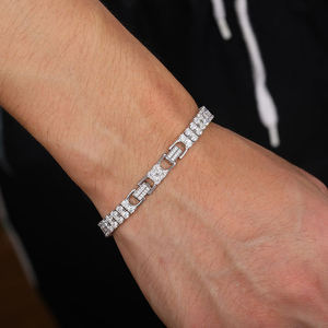 Luxury Men's 925 <b>Silver</b> Tennis Bracelet Round Brilliant Cut Moissanite Claw Setting Gold Plated Rhodium Plated Everyday Wear - Product Image 3