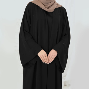 High Quality Traditional Dubai Turkey Islamic Breathable Wedding Autumn/Spring Chiffon Open Abaya with Embellishments - Product Image 2
