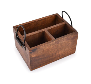Handcrafted Wooden Dining Caddy <b>Organizer</b> with Industrial Style Iron Handle Accents - Product Image 5