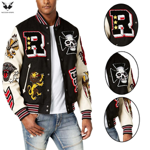 Custom Men Varsity Jacket Premium Wool Genuine Leather Sleeve High Quality Chenille Patch Embroidery Bomber College Jacket - Product Image 4