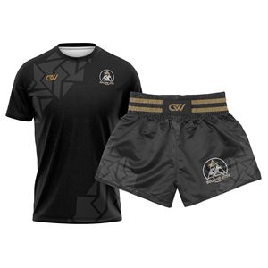 Low Moq Custom Logo MMA Muay Thai Grappling Short Sets Short Sleeve Fighting 100%<b>Polyester</b> Kickboxing Martial Arts Wear Stretch - Product Image 1
